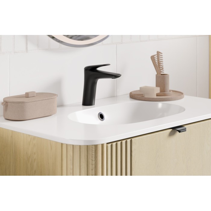 Lavabo da incasso LINEA 80 cm in resina minerale bianco lucido design ovale