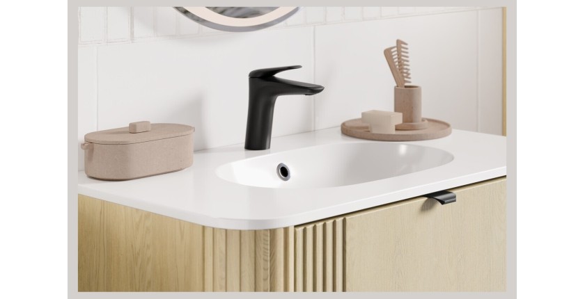 Vasque à encastrer LINEA 80 cm résine minérale blanc brillant design ovale