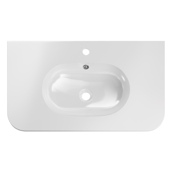 Lavabo da incasso LINEA 80 cm in resina minerale bianco lucido design ovale