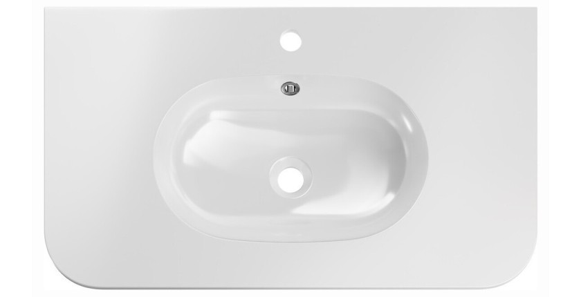 Vasque à encastrer LINEA 80 cm résine minérale blanc brillant design ovale