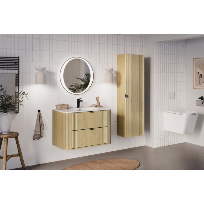 Lavabo da incasso LINEA 80 cm in resina minerale bianco lucido design ovale