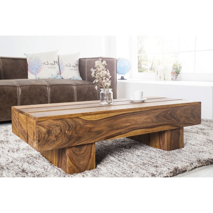 Couchtisch TOLB 100 cm aus massivem Sheeshamholz – Rechteckiger Couchtisch im rustikalen Stil