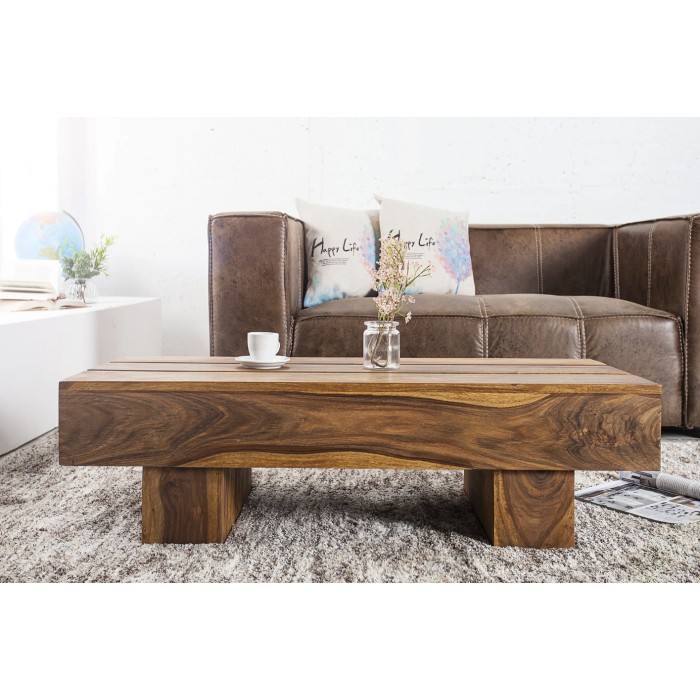Couchtisch TOLB 100 cm aus massivem Sheeshamholz – Rechteckiger Couchtisch im rustikalen Stil