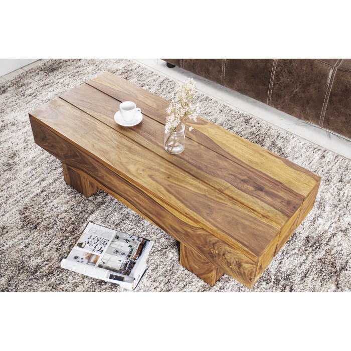 Couchtisch TOLB 100 cm aus massivem Sheeshamholz – Rechteckiger Couchtisch im rustikalen Stil