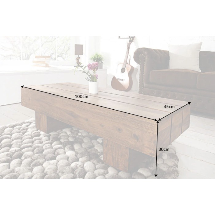 Couchtisch TOLB 100 cm aus massivem Sheeshamholz – Rechteckiger Couchtisch im rustikalen Stil