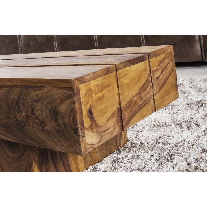 Couchtisch TOLB 100 cm aus massivem Sheeshamholz – Rechteckiger Couchtisch im rustikalen Stil