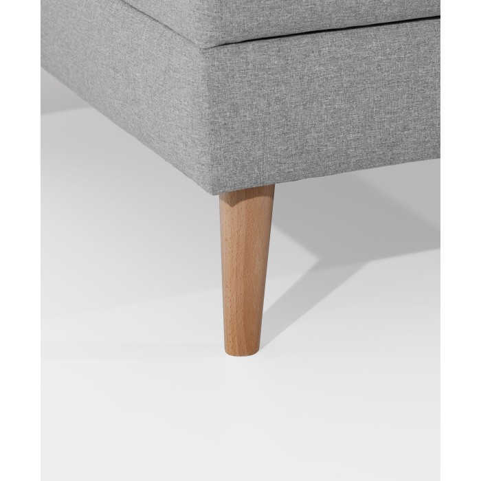 Canapé d’angle convertible HASGARD 3 places gris 248x162 cm – coffre et pieds bois