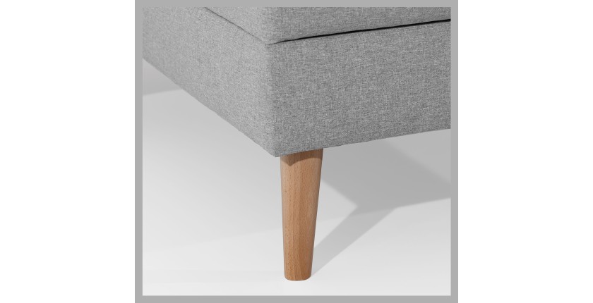 Canapé d’angle convertible HASGARD 3 places gris 248x162 cm – coffre et pieds bois