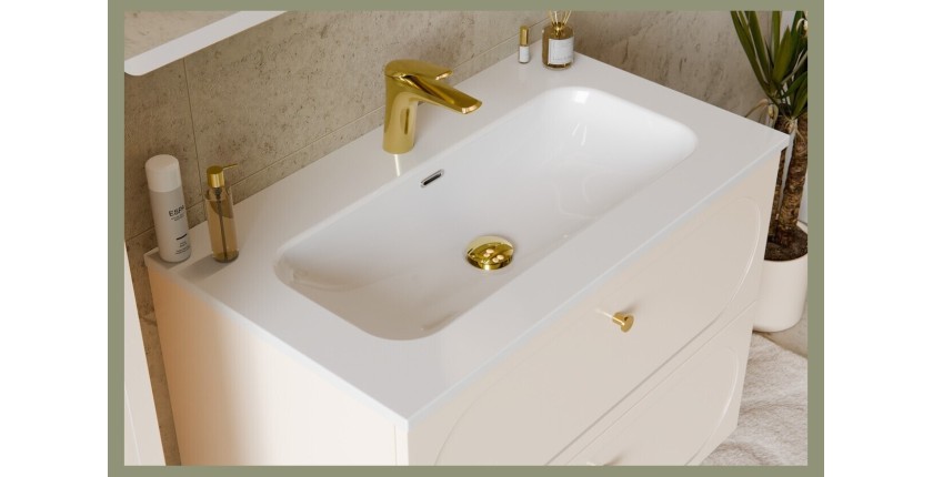 Vasque à encastrer LARGO 80 cm céramique blanc brillant design rectangulaire