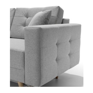 Canapé d’angle convertible HASGARD 3 places gris 248x162 cm – coffre et pieds bois