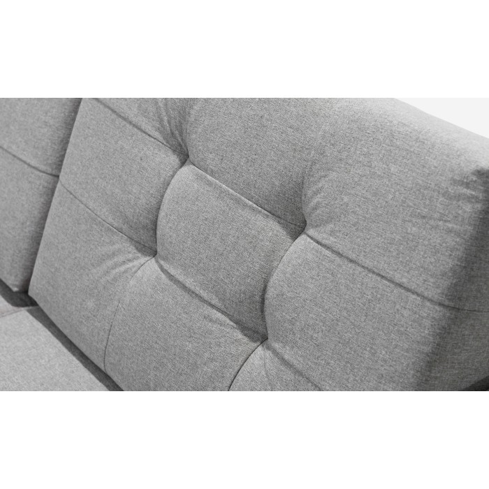 Canapé d’angle convertible HASGARD 3 places gris 248x162 cm – coffre et pieds bois