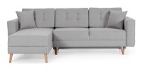 Canapé d’angle convertible HASGARD 3 places gris 248x162 cm – coffre et pieds bois