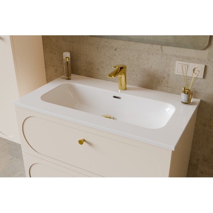 Lavabo da incasso LARGO 80 cm ceramica bianco lucido design rettangolare
