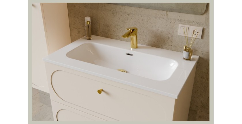 Vasque à encastrer LARGO 80 cm céramique blanc brillant design rectangulaire