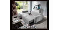 Canapé d’angle convertible HASGARD 3 places gris 248x162 cm – coffre et pieds bois