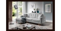 Canapé d’angle convertible HASGARD 3 places gris 248x162 cm – coffre et pieds bois
