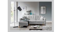 Canapé d’angle convertible HASGARD 3 places gris 248x162 cm – coffre et pieds bois