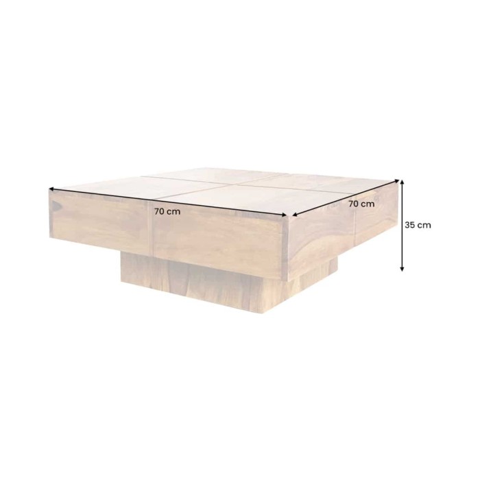 Lage tafel TOLB 70 cm in massief Sheesham hout - Vierkante design salontafel met centrale poot