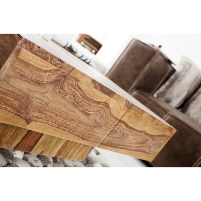 Lage tafel TOLB 70 cm in massief Sheesham hout - Vierkante design salontafel met centrale poot