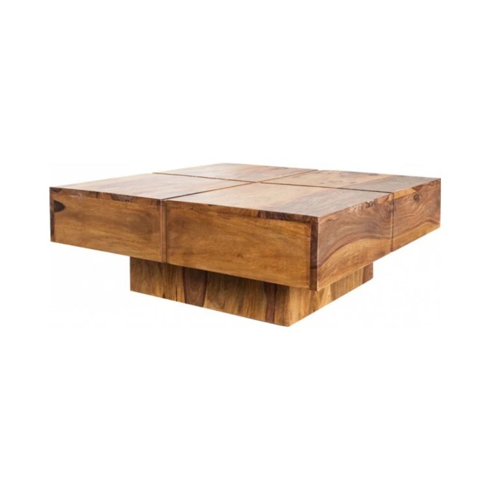 Lage tafel TOLB 70 cm in massief Sheesham hout - Vierkante design salontafel met centrale poot