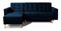 Canapé d’angle convertible HASGARD 3 places bleu foncé 248x162 cm – coffre et pieds bois