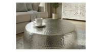 Table basse TRIANE ronde argentée 60cm vue de haut rapprochée