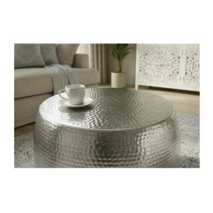 Table basse TRIANE ronde argentée 60cm vue de haut rapprochée