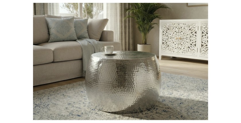 Table basse TRIANE ronde argentée 60cm vue en entière