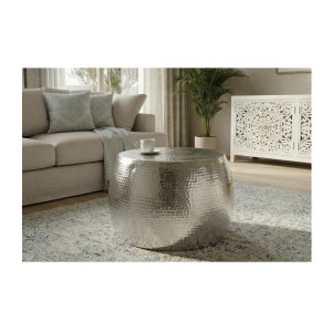 Table basse TRIANE ronde argentée 60cm vue en entière