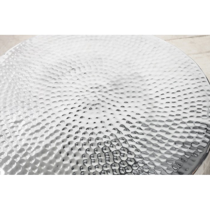 Lage tafel TRIANE 60 cm in zilver aluminium - Ronde lage tafel met gehamerd effect