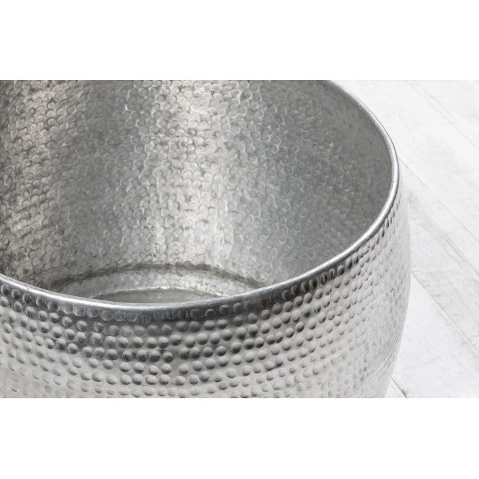 Lage tafel TRIANE 60 cm in zilver aluminium - Ronde lage tafel met gehamerd effect