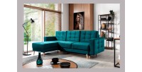 Canapé d’angle convertible HASGARD 3 places vert foncé 248x162 cm – coffre et pieds bois