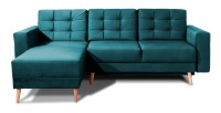 Canapé d’angle convertible HASGARD 3 places vert foncé 248x162 cm – coffre et pieds bois