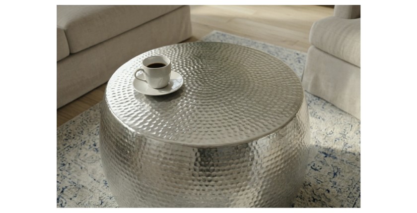 Table basse TRIANE ronde argentée 60cm vue de haut