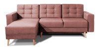 Canapé d’angle convertible HASGARD 3 places rose 248x162 cm – coffre et pieds bois