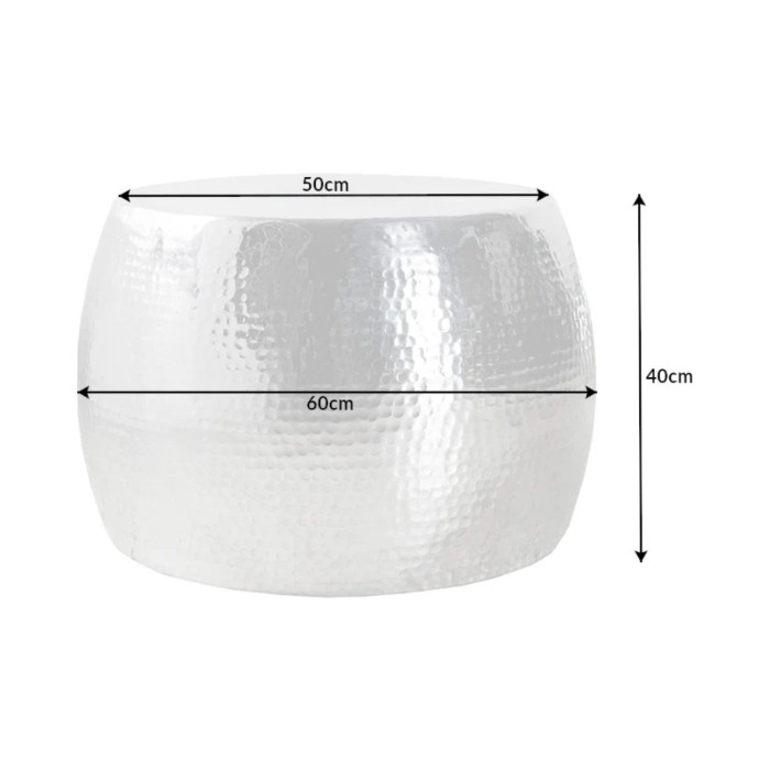 Lage tafel TRIANE 60 cm in zilver aluminium - Ronde lage tafel met gehamerd effect