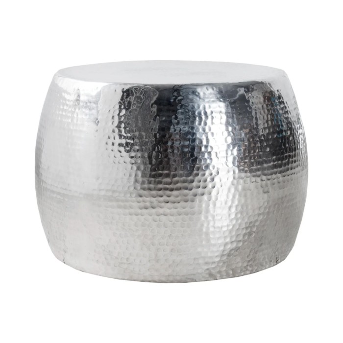 Lage tafel TRIANE 60 cm in zilver aluminium - Ronde lage tafel met gehamerd effect
