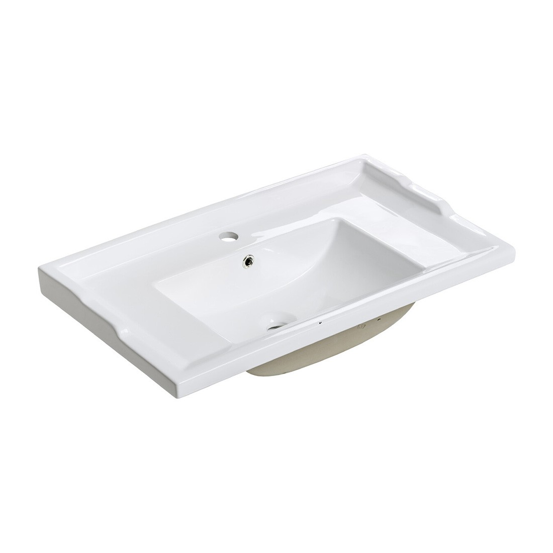 Vasque à encastrer VICTORIA 80 cm céramique blanc brillant style rétro