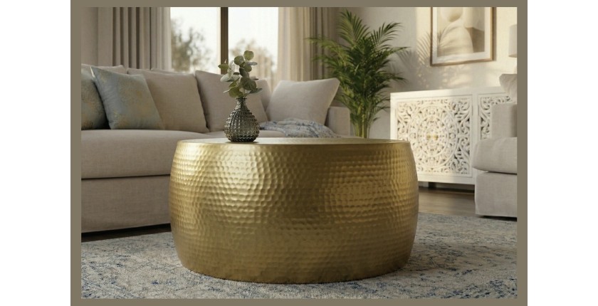 Table basse dorée TRIANE ronde 60cm vue de face rapprochée