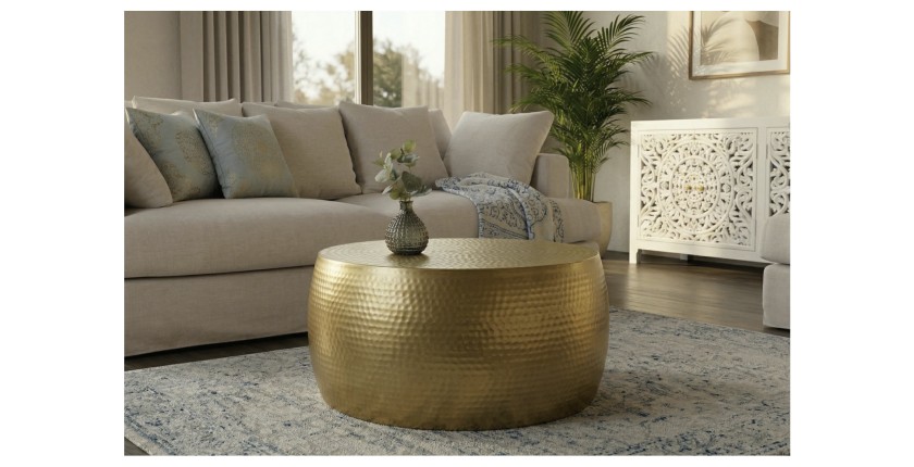 Table basse dorée TRIANE ronde 60cm vue de face