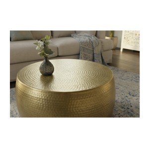 Table basse dorée TRIANE ronde 60cm vue de haut rapprochée