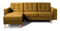 Canapé d’angle convertible HASGARD 3 places jaune 248x162 cm – coffre et pieds bois