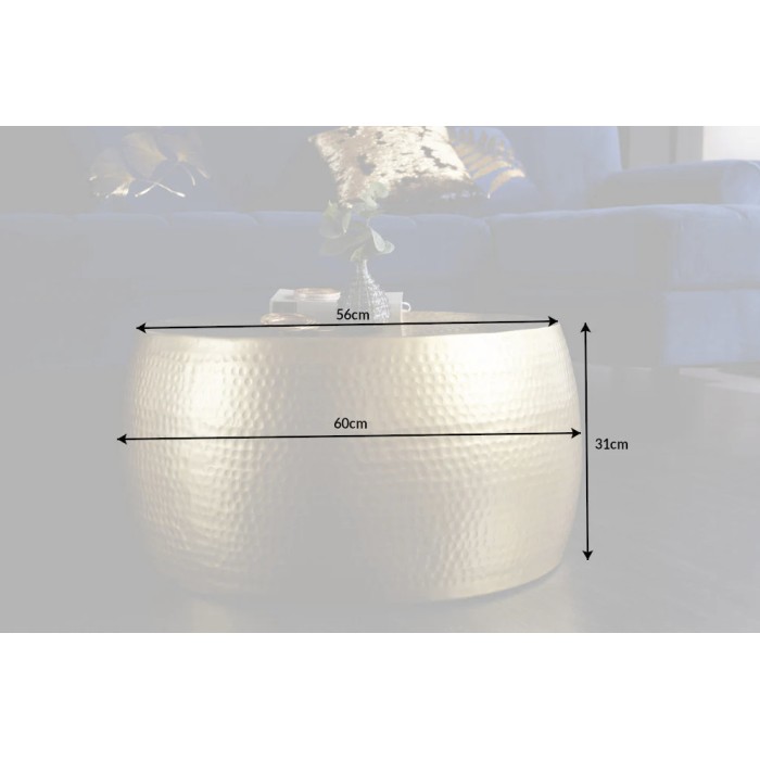 Beistelltisch TRIANE 60 cm in goldenem Aluminium – Runder Couchtisch im gehämmerten Design