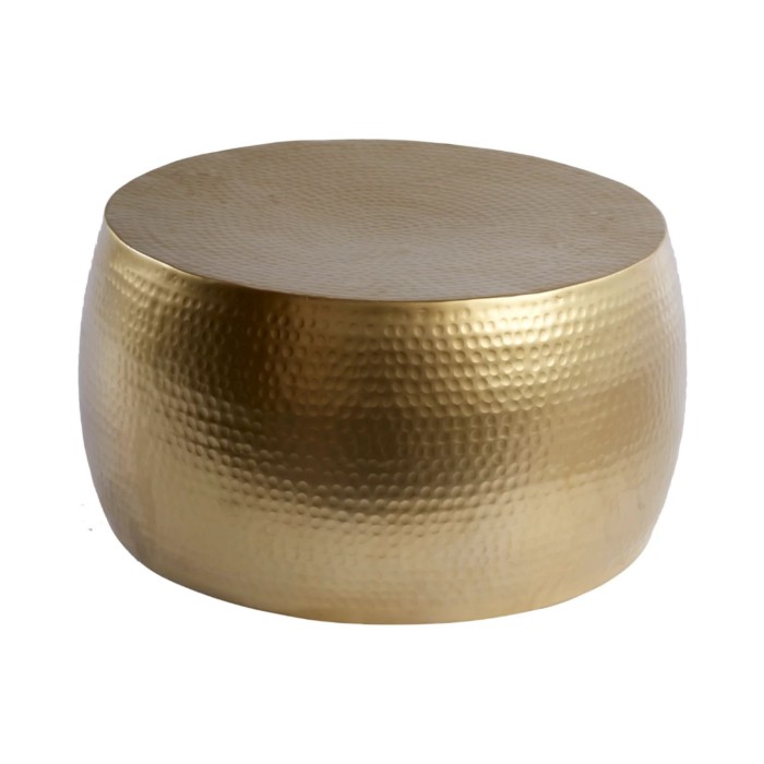 Beistelltisch TRIANE 60 cm in goldenem Aluminium – Runder Couchtisch im gehämmerten Design