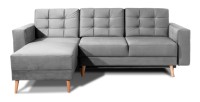 Canapé d’angle convertible HASGARD 3 places gris 248x162 cm – coffre et pieds bois