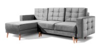 Canapé d’angle convertible HASGARD 3 places gris 248x162 cm – coffre et pieds bois