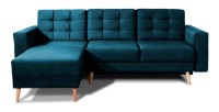 Canapé d’angle convertible HASGARD 3 places bleu foncé 248x162 cm – coffre et pieds bois