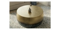 Table basse TRIANE ronde 60cm dorée et bleue vue de haut