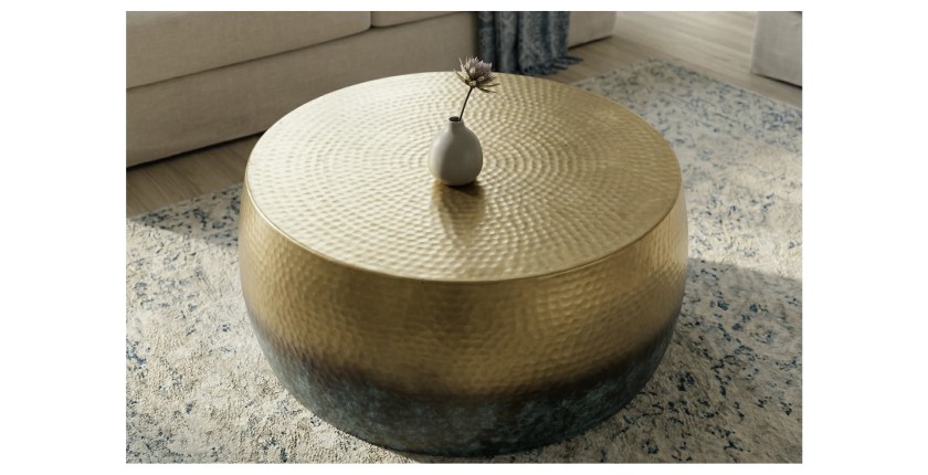 Table basse TRIANE ronde 60cm dorée et bleue vue de haut