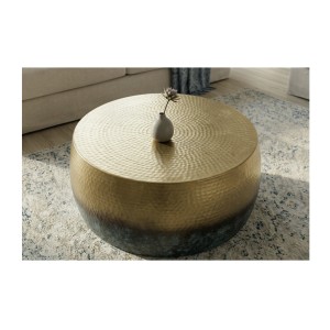 Table basse TRIANE ronde 60cm dorée et bleue vue de haut